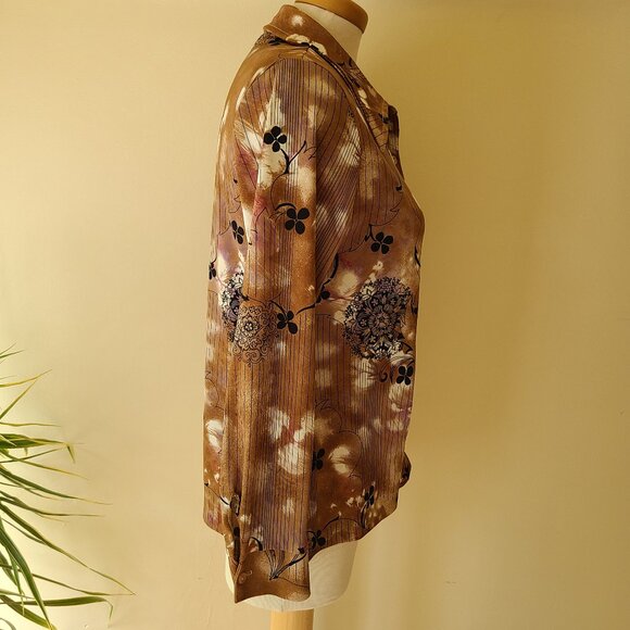 Vintage 70's Mr. K Button Up Floral Stretch Blouse - Picture 3 of 4
